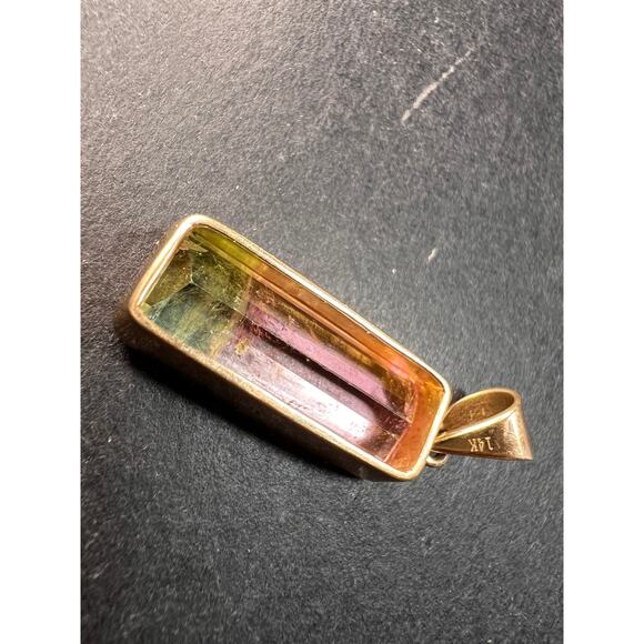Vintage 14k gold watermelon tourmaline pendant - Picture 3 of 14